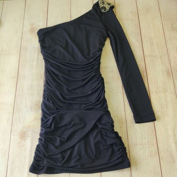 City Triangles ruched stretch bodycon one shoulder mini dress sz M NWT - Picture 7 of 11